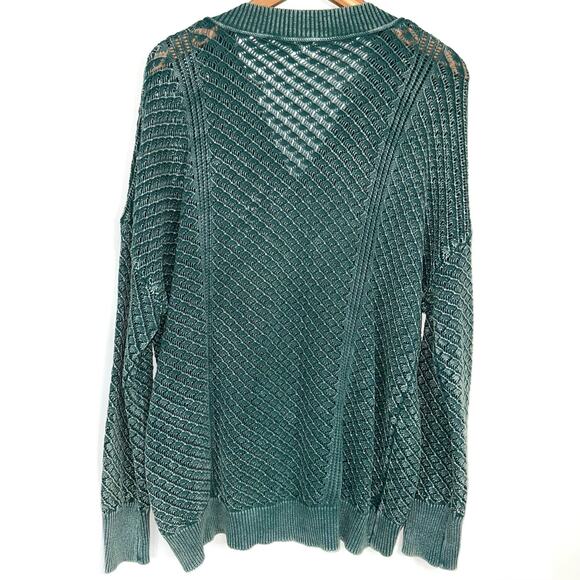 BKE Washed Notch Neck Oversized Cotton Open Weave Jasper Green Sweater Size S - Picture 10 of 14